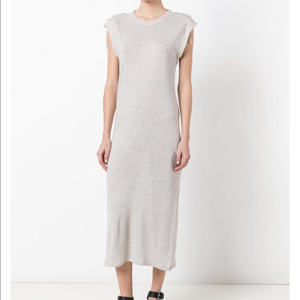 IRO iboga dress linen lace up shoulders w/ eyelet details & cap sleeves size xs